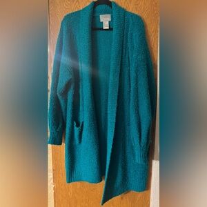 Vintage Teal Open-Front Sweater